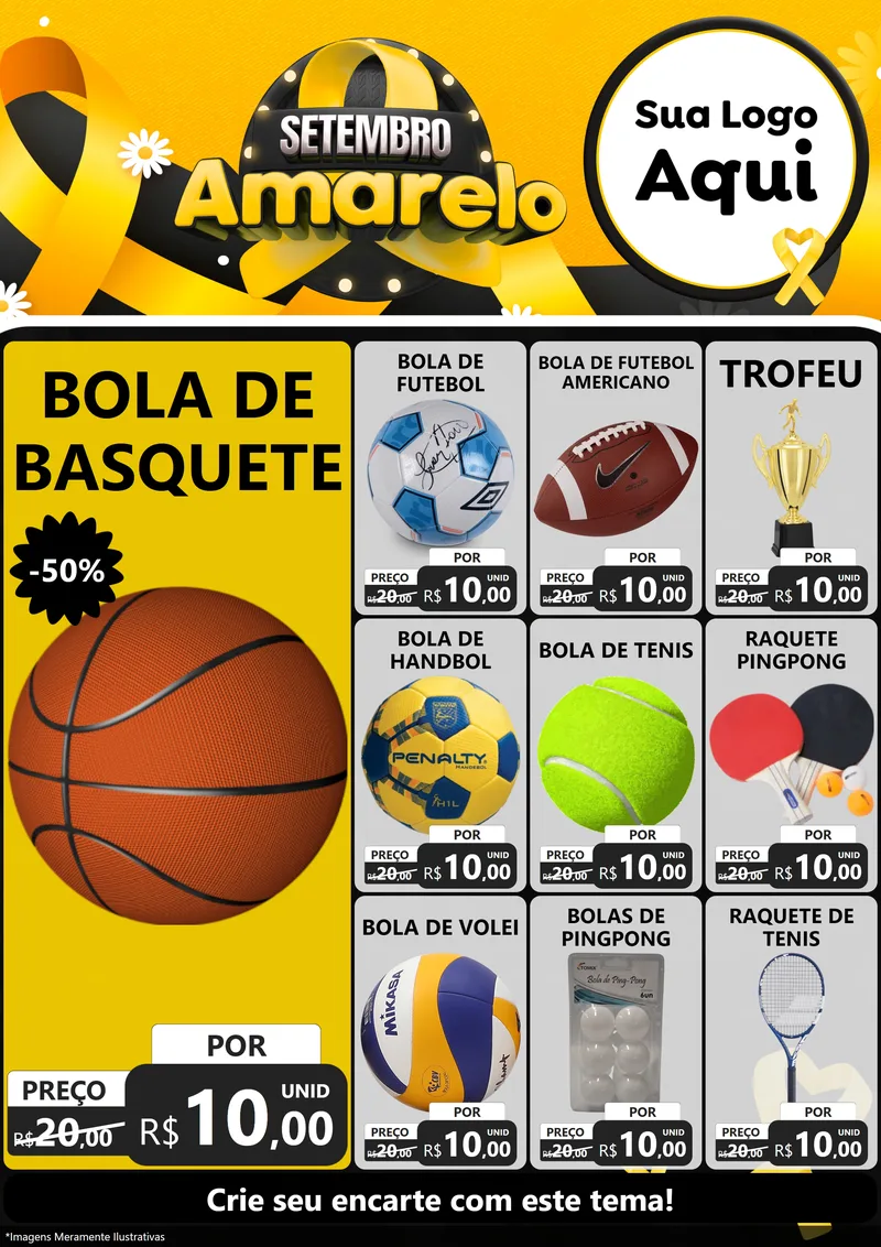 Modelo de Encarte para Encarte A4 Vertical com o tema Setembro Amarelo para Artigos Esportivos