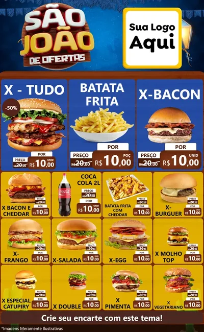 Modelo de Encarte para Encarte Grande com o tema São João Ofertas Imbatíveis! - Junina para Hamburgueria