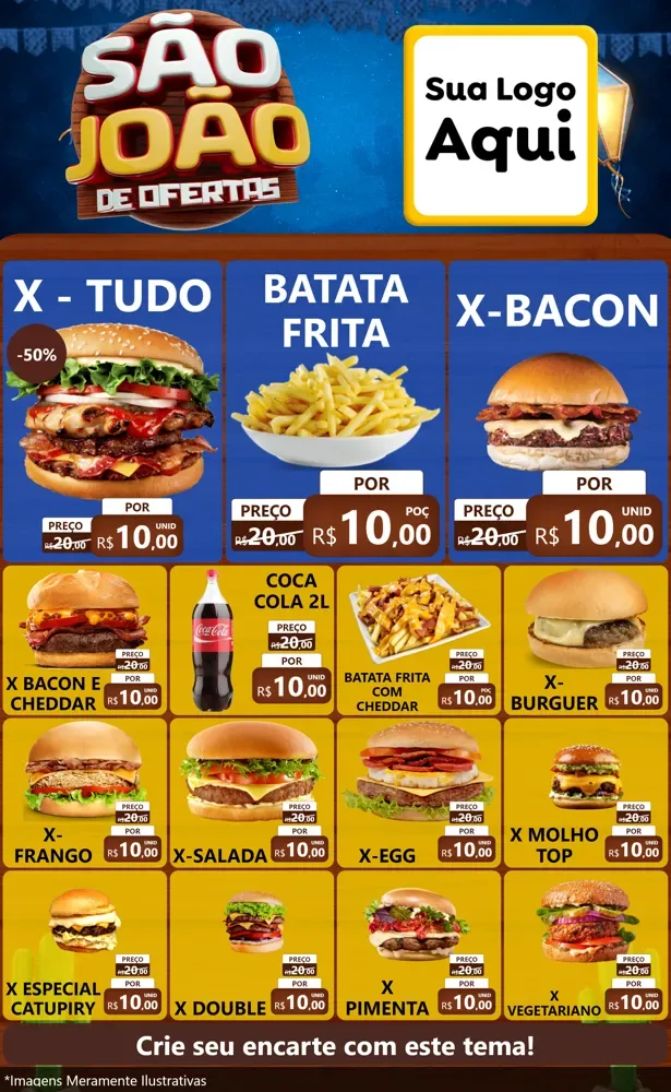 Modelo de Encarte para Encarte Grande com o tema São João Ofertas Imbatíveis! - Junina para Hamburgueria