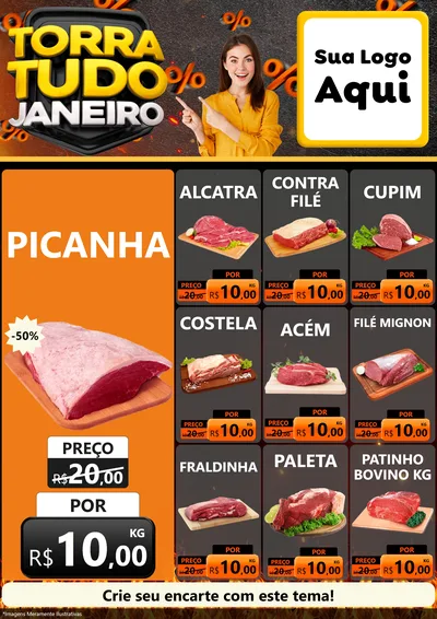 Modelo de Encarte para Encarte A4 Vertical com o tema Torra Tudo Janeiro para Açougue