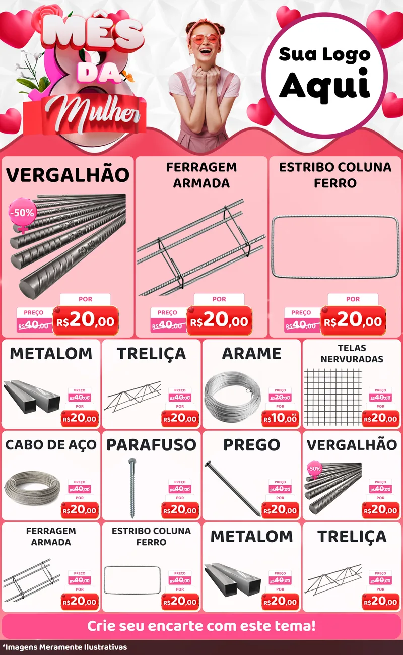 Modelo de Encarte para Encarte Grande com o tema Mês da Mulher para Ferragens