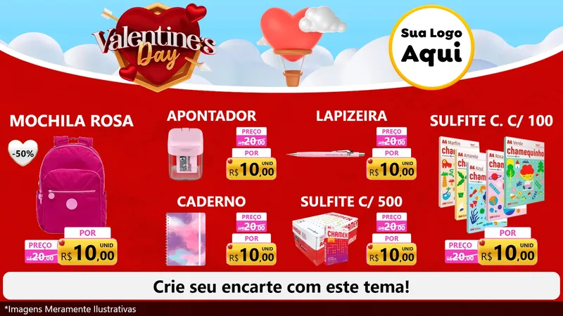 Modelo de TV para TV Horizontal com o tema Valentine's Day para Papelaria