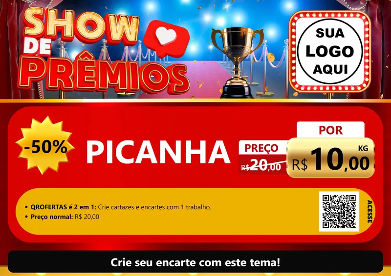 Modelo de Cartaz para Cartaz A4 Horizontal com o tema Show de Prêmios para Açougue