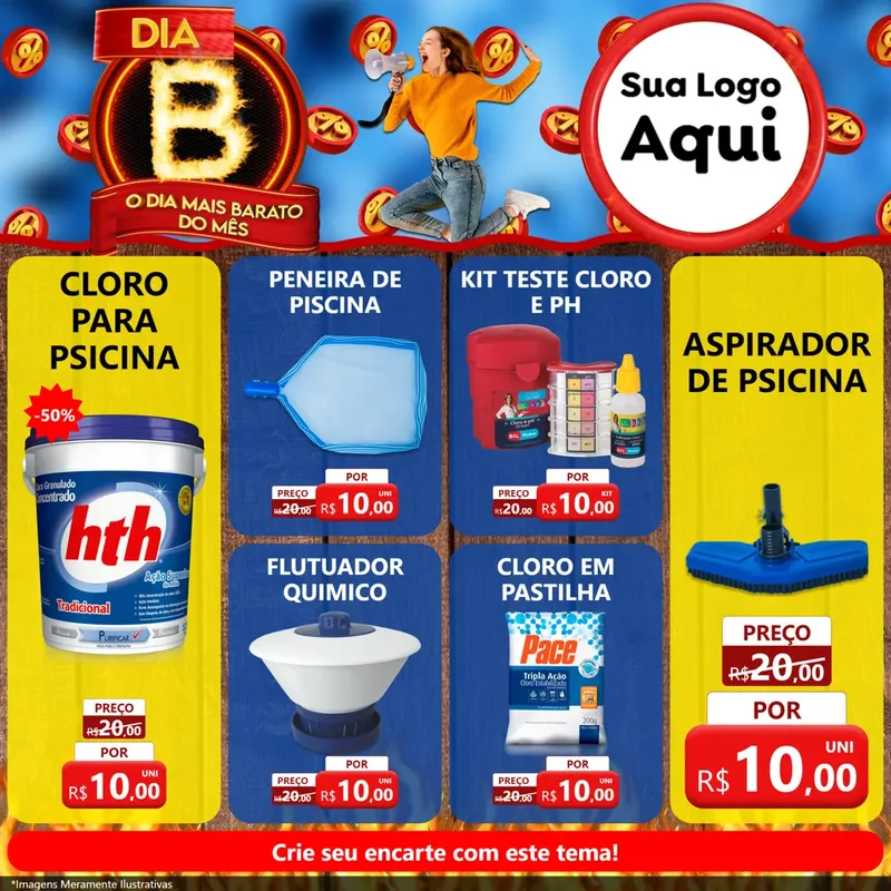 Modelo de Rede Social para Feed Facebook com o tema Dia B - O Dia Mais Barato Do Mês para Produtos para Piscina