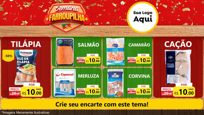 Modelo de TV para TV Horizontal com o tema Semana Farroupilha para Peixaria