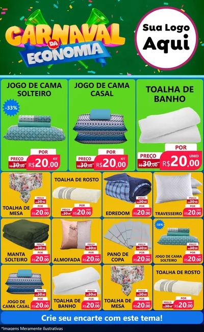 Modelo de Encarte para Encarte Grande com o tema Carnaval da Economia para Cama, Mesa e Banho