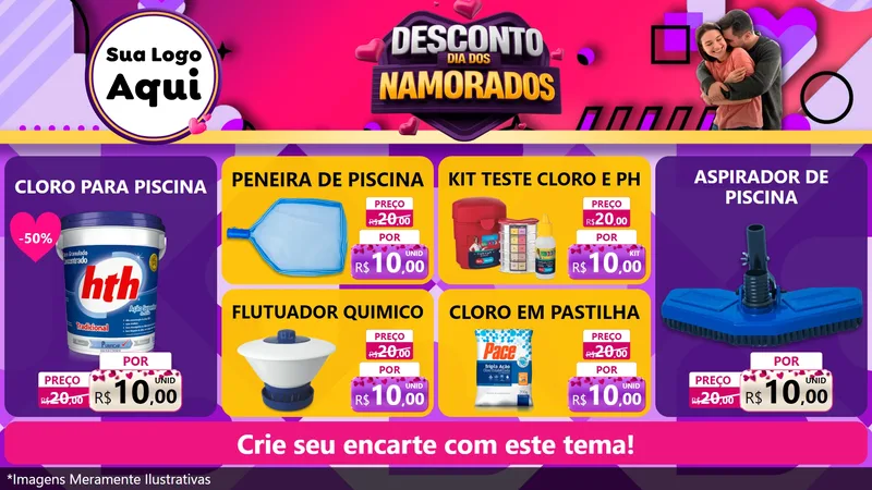 Modelo de TV para TV Horizontal com o tema Desconto Dia dos Namorados para Produtos para Piscina