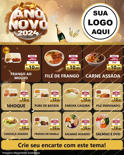 Modelo de Rede Social para Feed Instagram com o tema Feliz Ano Novo 2027 para Restaurante