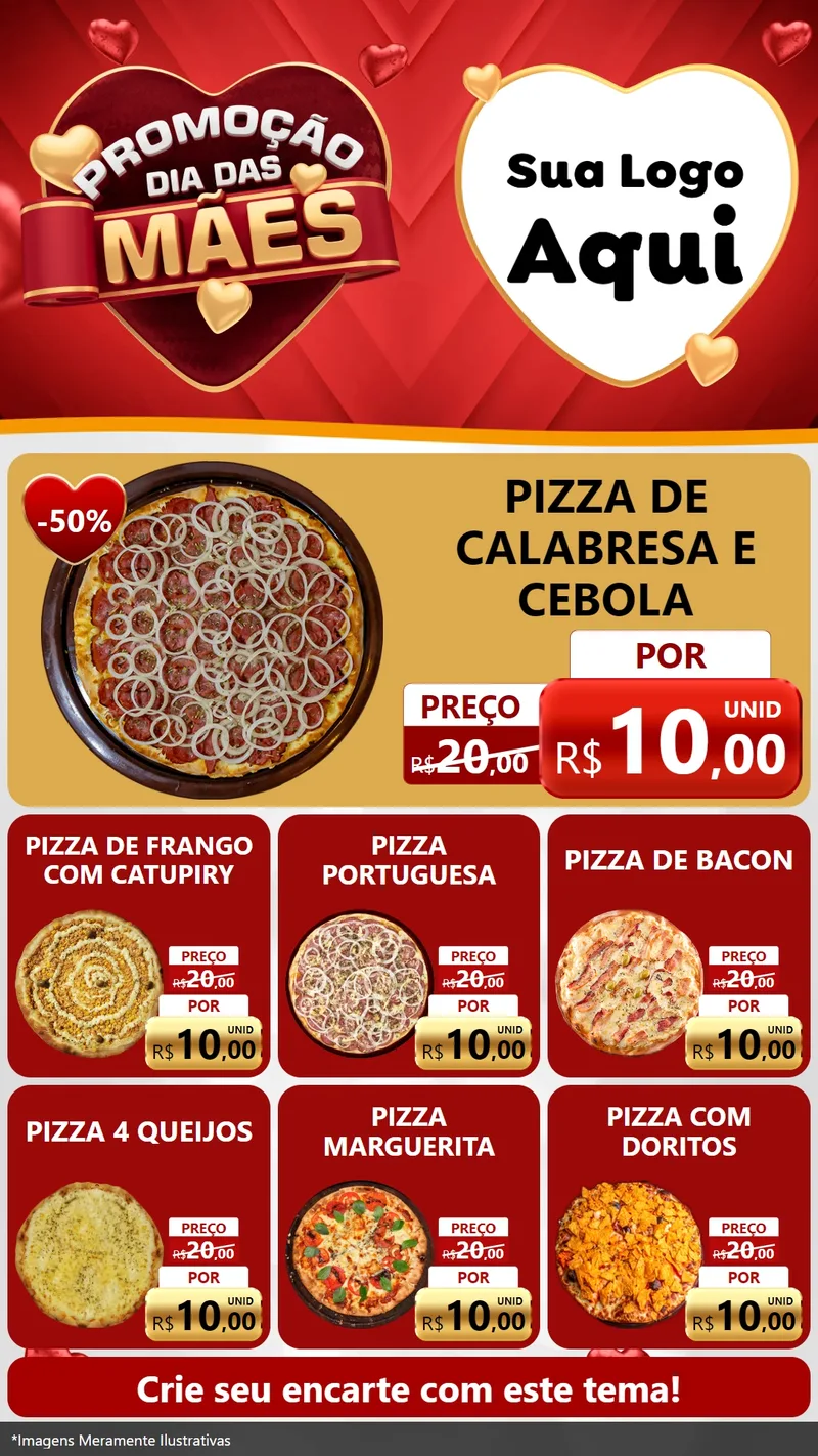 Modelo de Rede Social para Stories com o tema Promoção Dia das Mães para Pizzaria