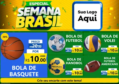 Modelo de Encarte para Encarte A4 Horizontal com o tema Especial Semana do Brasil para Artigos Esportivos