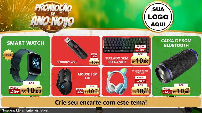 Modelo de TV para TV Horizontal com o tema Promoção de Ano Novo para Informática
