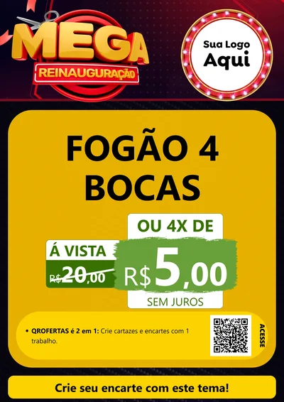 Modelo de Cartaz para Cartaz A4 Vertical com o tema Mega Reinauguração para Móveis e Eletro