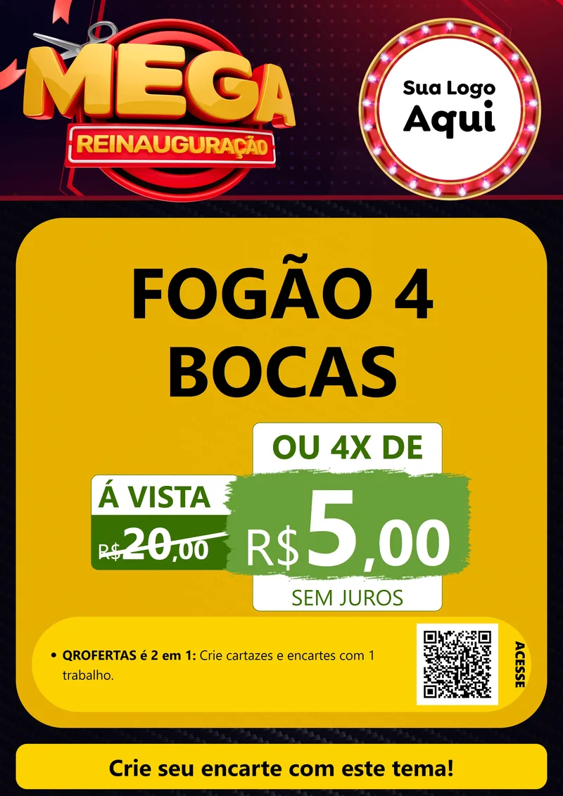 Modelo de Cartaz para Cartaz A4 Vertical com o tema Mega Reinauguração para Móveis e Eletro