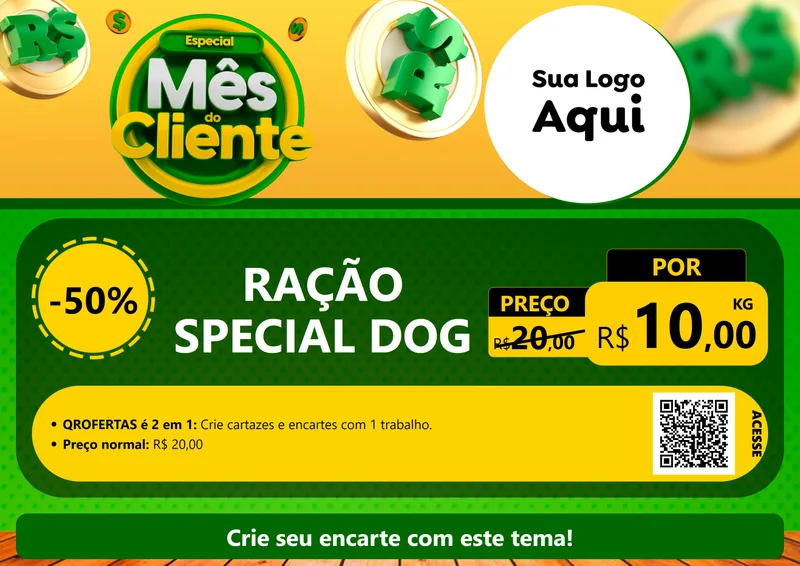 Modelo de Cartaz para Cartaz A4 Horizontal com o tema Especial Mês do Cliente para Pet Shop