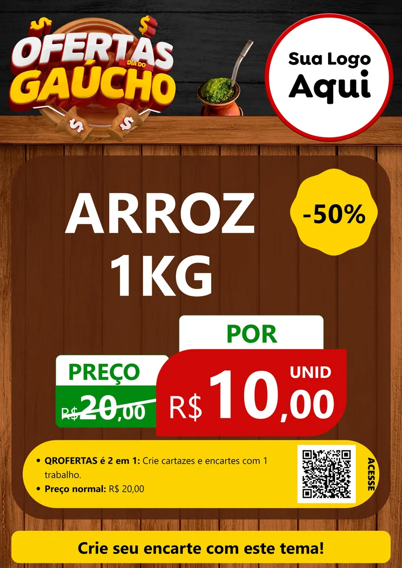 Modelo de Cartaz para Cartaz A4 Vertical com o tema Ofertas Dia do Gaúcho para Supermercado