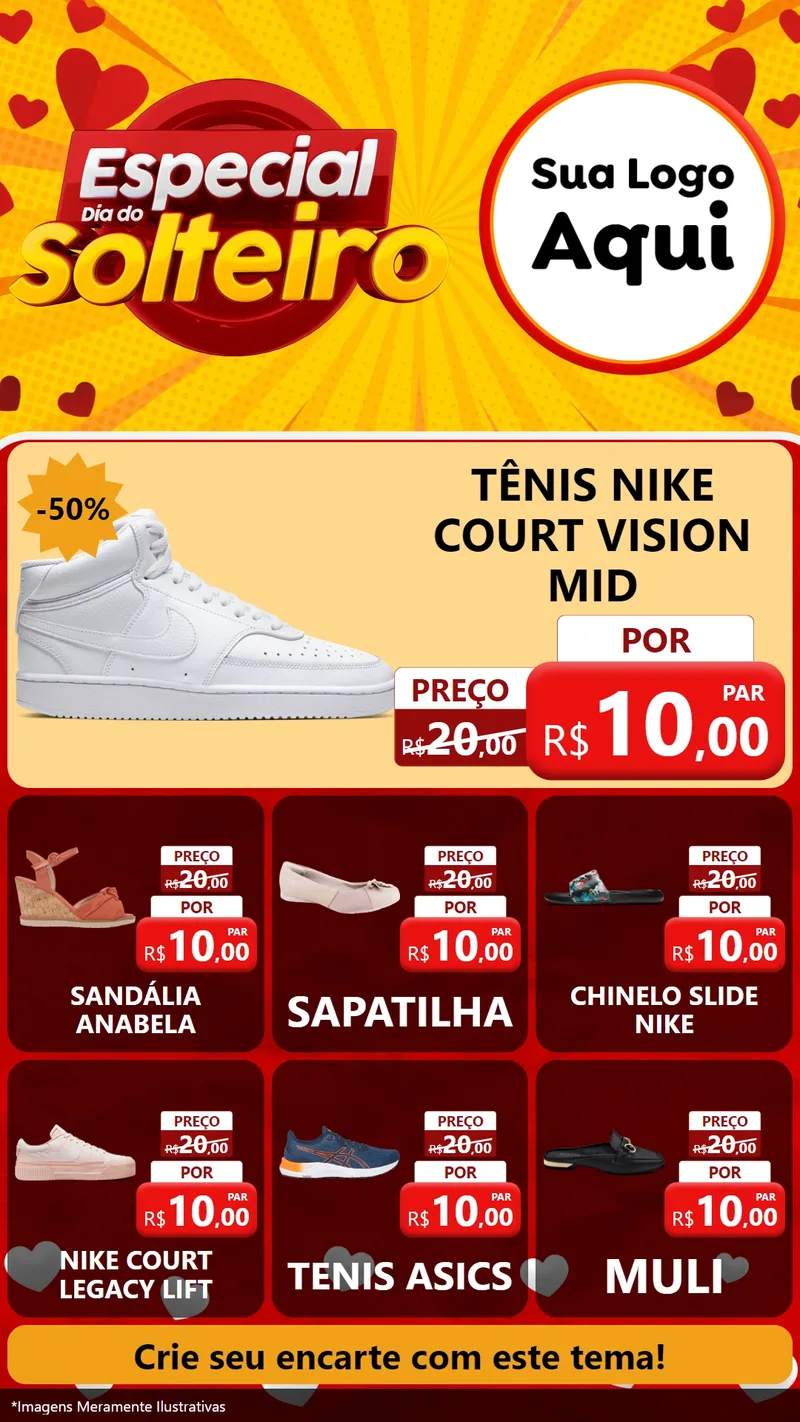 Modelo de Rede Social para Stories com o tema Especial Dia do Solteiro para Calçados