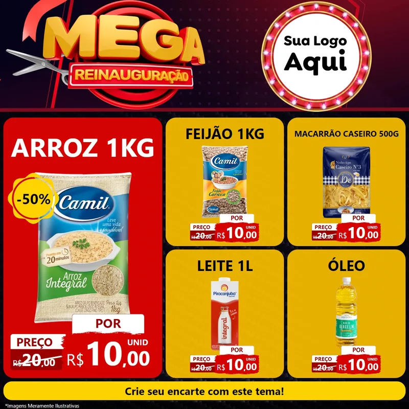 Modelo de Rede Social para Feed Facebook com o tema Mega Reinauguração para Supermercado