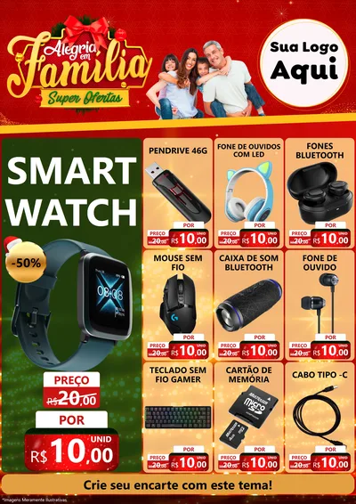 Modelo de Encarte para Encarte A4 Vertical com o tema Alegria em Família Super Ofertas - Natal para Informática