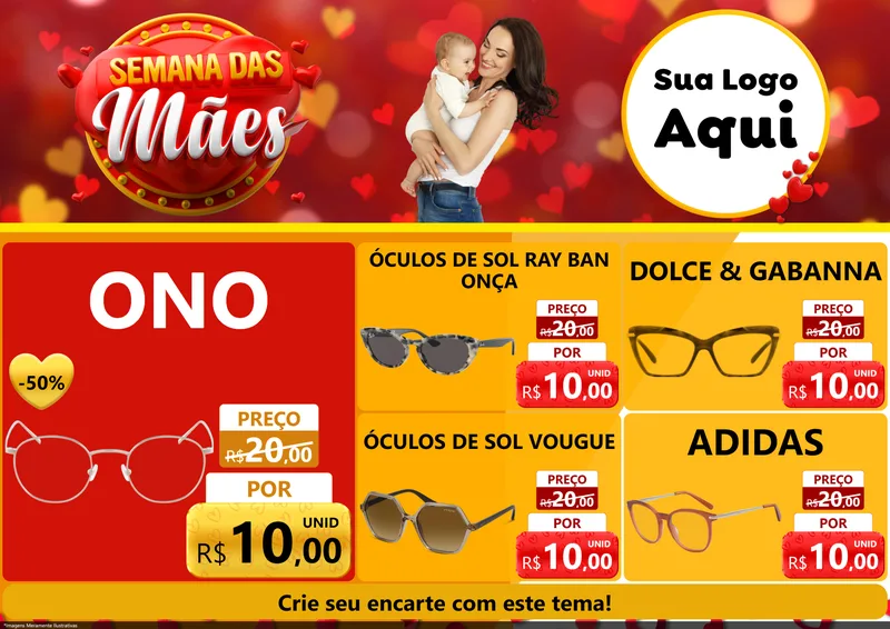 Modelo de Encarte para Encarte A4 Horizontal com o tema Semana das Mães para Óticas