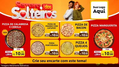 Modelo de TV para TV Horizontal com o tema Semana dos Solteiros para Pizzaria