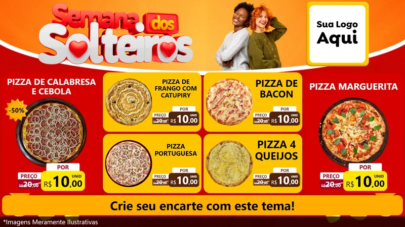 Modelo de TV para TV Horizontal com o tema Semana dos Solteiros para Pizzaria