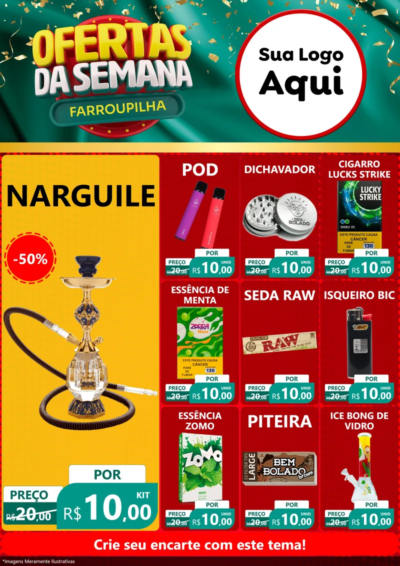 Modelo de Encarte para Encarte A4 Vertical com o tema Ofertas da Semana Farroupilha para Tabacaria