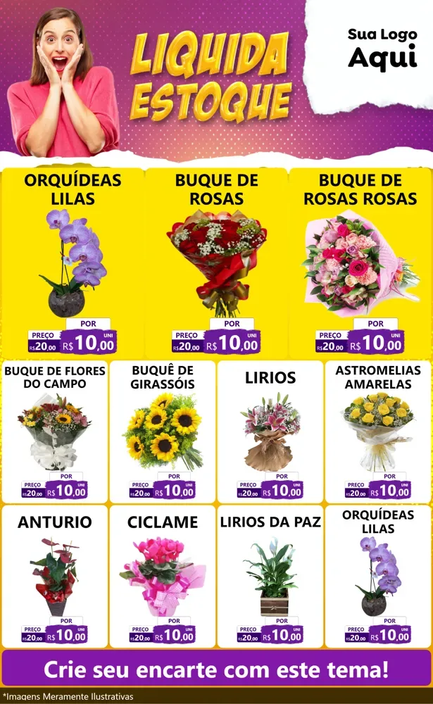 Modelo de Encarte para Encarte Grande com o tema Liquida estoque para Floricultura e jardim