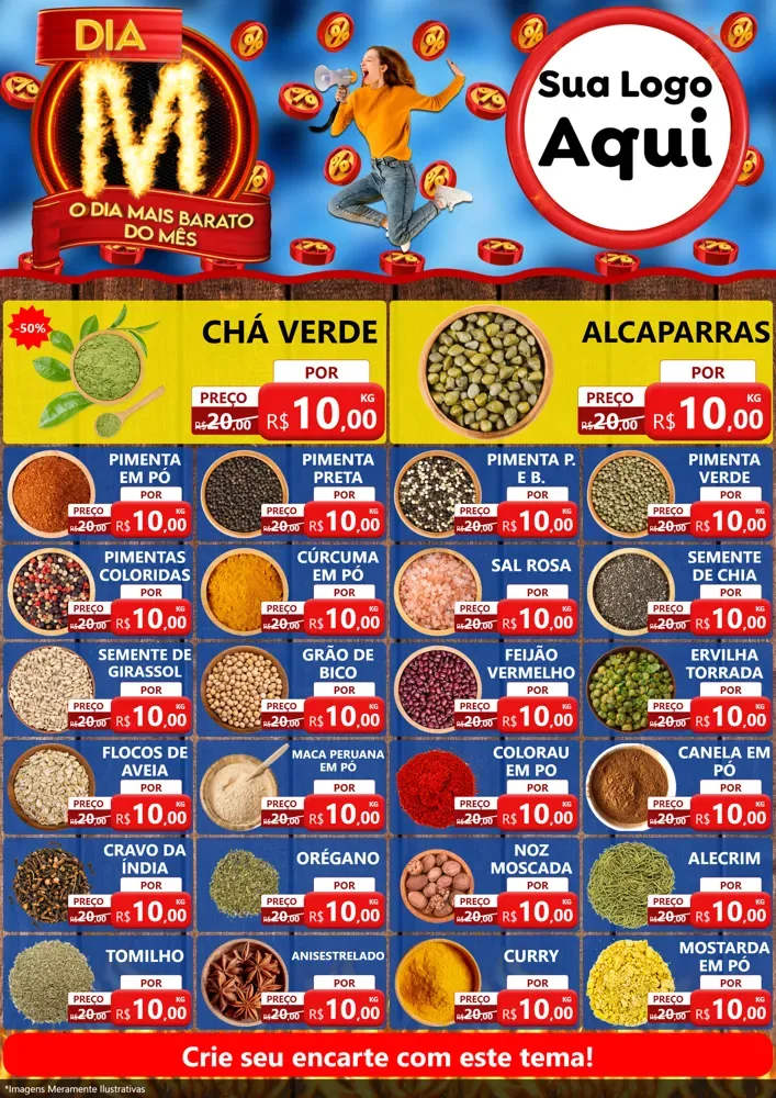 Modelo de Encarte para Encarte A4 Vertical com o tema Dia M - O Dia Mais Barato Do Mês para Produtos Naturais