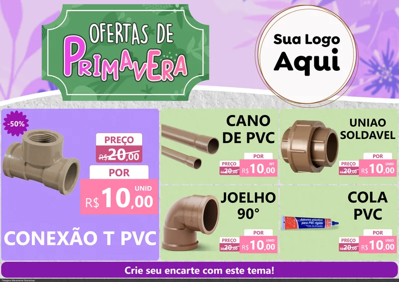 Modelo de Encarte para Encarte A4 Horizontal com o tema Ofertas de Primavera para Tubos e conexões