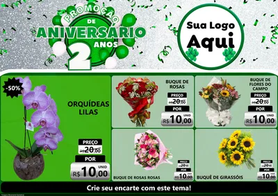 Modelo de Encarte para Encarte A4 Horizontal com o tema Promoção de Aniversário - 2 Anos para Floricultura e jardim