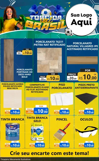 Modelo de Encarte para Encarte Grande com o tema Torcida Vai Brasil - Copa para Pisos e revestimentos