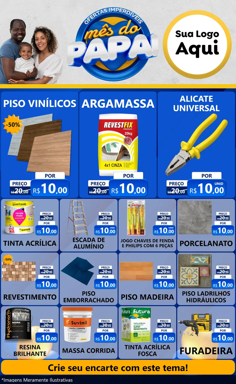 Modelo de Encarte para Encarte Grande com o tema Ofertas Imperdíveis Mês Do Papai para Material para Construção