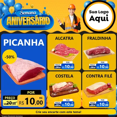 Modelo de Rede Social para Feed Facebook com o tema Semana de Aniversário para Açougue