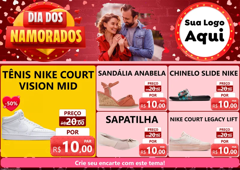 Modelo de Encarte para Encarte A4 Horizontal com o tema Dia Dos Namorados para Calçados