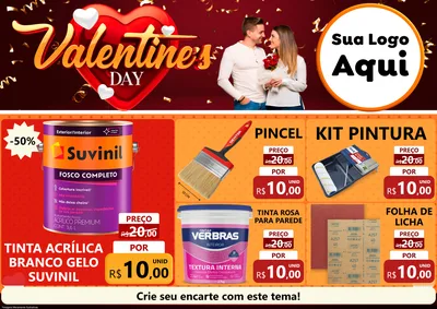 Modelo de Encarte para Encarte A4 Horizontal com o tema Valentine's Day para Tintas e Ferramentas
