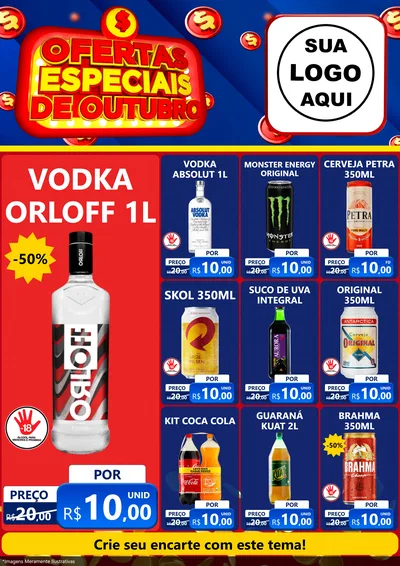 Modelo de Encarte para Encarte A4 Vertical com o tema Ofertas Especiais de Outubro para Distribuidora de bebidas
