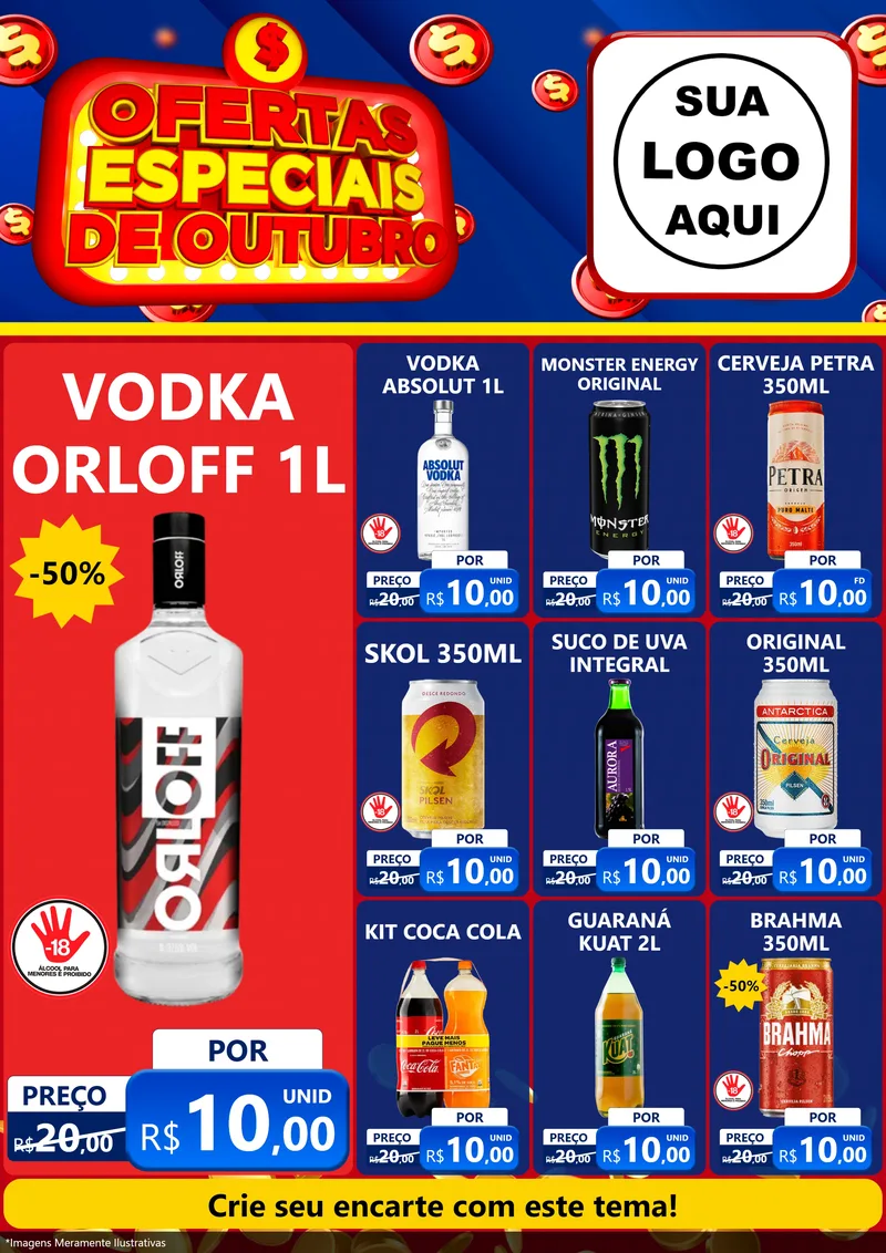 Modelo de Encarte para Encarte A4 Vertical com o tema Ofertas Especiais de Outubro para Distribuidora de bebidas