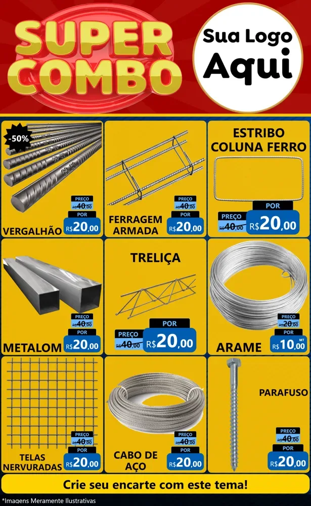 Modelo de Encarte para Encarte Grande com o tema Super Combo para Ferragens