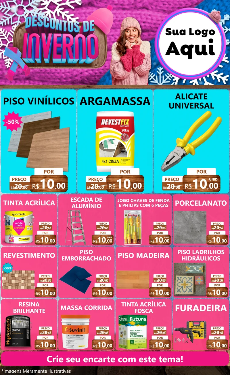 Modelo de Encarte para Encarte Grande com o tema Descontos de Inverno para Material para Construção