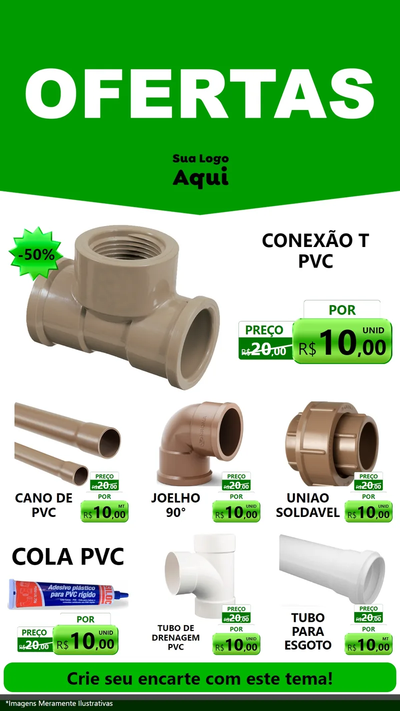 Modelo de Rede Social para Stories com o tema Ofertas Verde Cartaz para Tubos e conexões