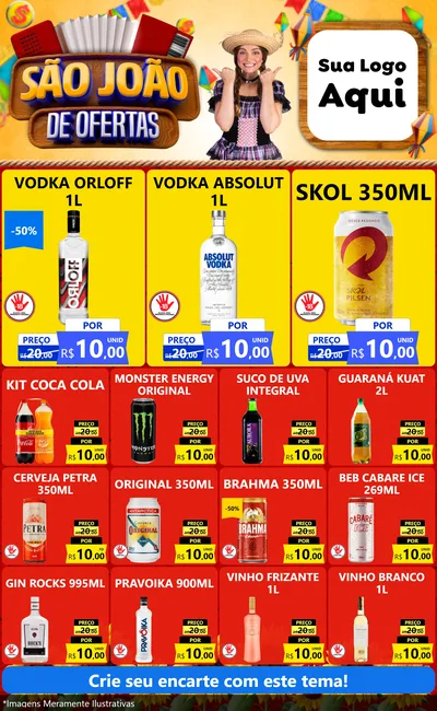 Modelo de Encarte para Encarte Grande com o tema São João de Ofertas para Distribuidora de bebidas