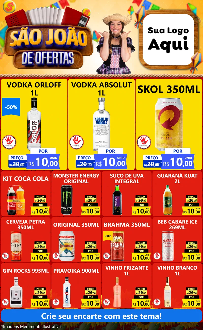 Modelo de Encarte para Encarte Grande com o tema São João de Ofertas para Distribuidora de bebidas