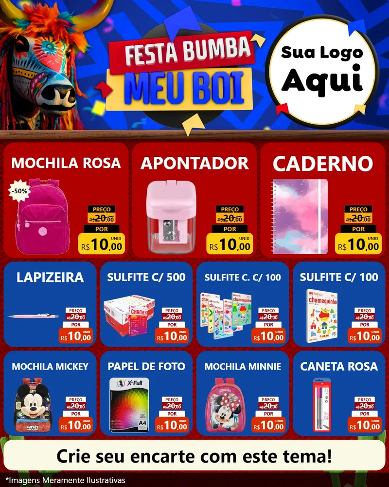 Modelo de Rede Social para Feed Instagram com o tema Festa Bumba meu Boi para Papelaria