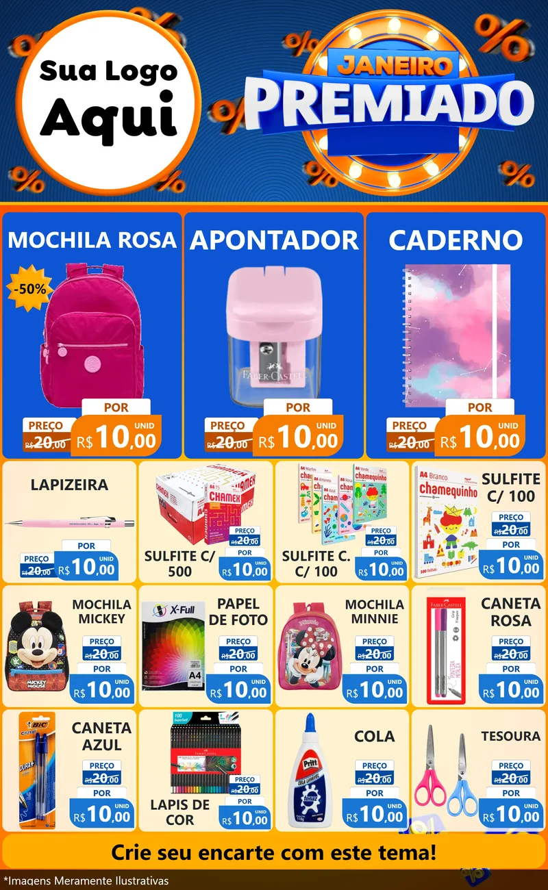 Modelo de Encarte para Encarte Grande com o tema Janeiro Premiado para Papelaria