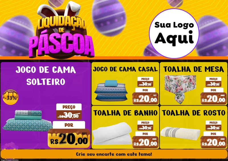 Modelo de Encarte para Encarte A4 Horizontal com o tema Liquidação de Páscoa para Cama, Mesa e Banho