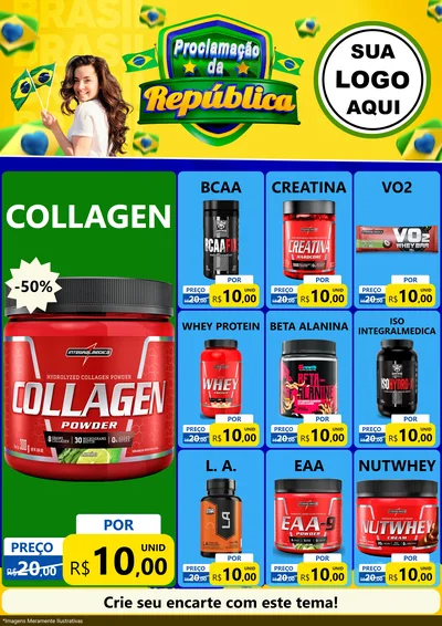 Modelo de Encarte para Encarte A4 Vertical com o tema Proclamação da República para Suplementos alimentares