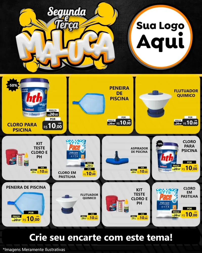 Modelo de Rede Social para Feed Instagram com o tema Segunda e Terça Maluca para Produtos para Piscina