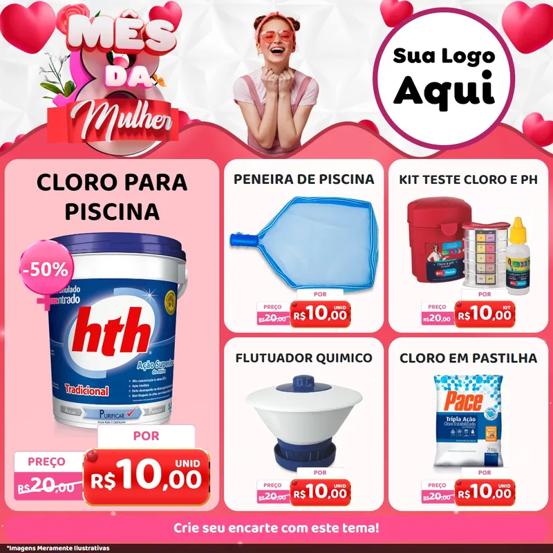 Modelo de Rede Social para Feed Facebook com o tema Mês da Mulher para Produtos para Piscina