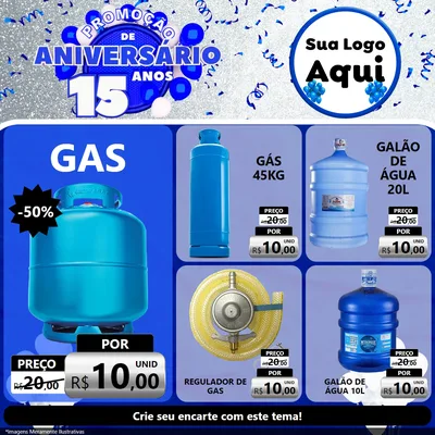Modelo de Rede Social para Feed Facebook com o tema Promoção de Aniversário - 15 Anos para Água e gás