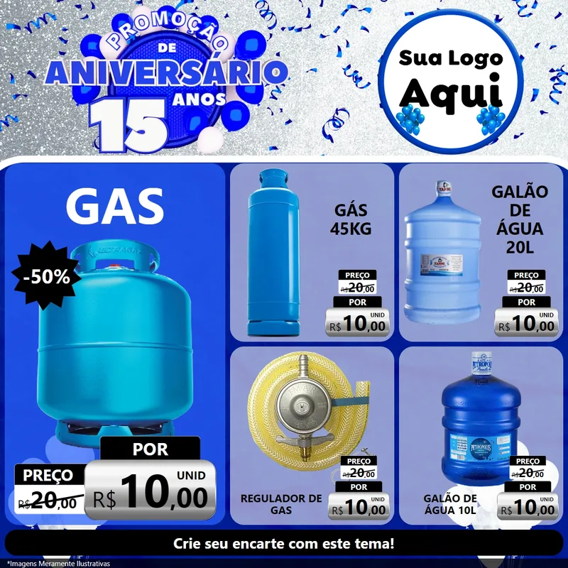 Modelo de Rede Social para Feed Facebook com o tema Promoção de Aniversário - 15 Anos para Água e gás